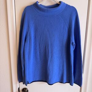 Womens Talbots 100% Pima Cotton Blue Ribbed Mock Neck Sweater Size XL EUC